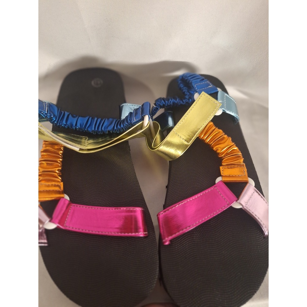 Womens Multi Color Metallic Ruched Strappy Platform Sandals Size 42 New